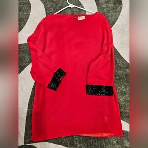 Vintage Gucci 80s Silk Red Beaded Tunic Dress IT 38 Women Party Cocktail Flawed